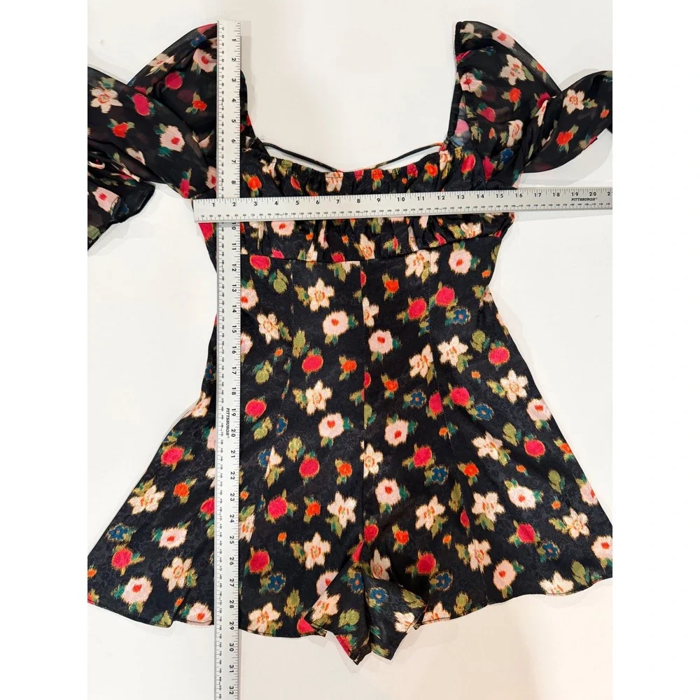 Urban Outfitters Romper Shorts Medium‎ Black Floral NWOT Satin Chiffon Sleeve
